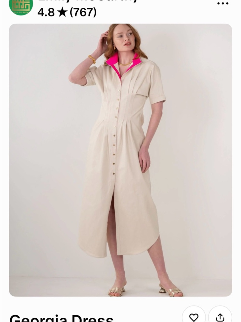 Emily McCarthy Georgia Maxi dress cream with hot pink collar lining
